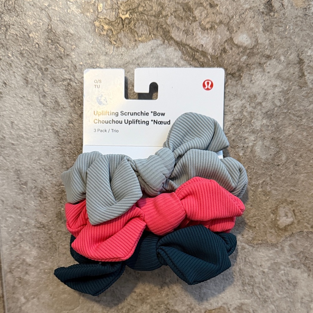 NWT lululemon Scrunchie Trio - Pink, Gray, and Black | No Longer Sold